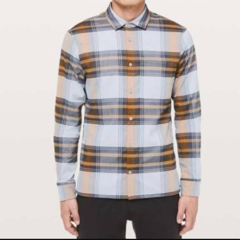 Lululemon Masons Peak Flannel Shirt Mens XL Gray Plaid Button Up Lightweight